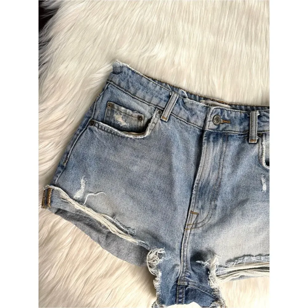 Zara Light Wash Distressed Denim High Waisted Cut Offs
